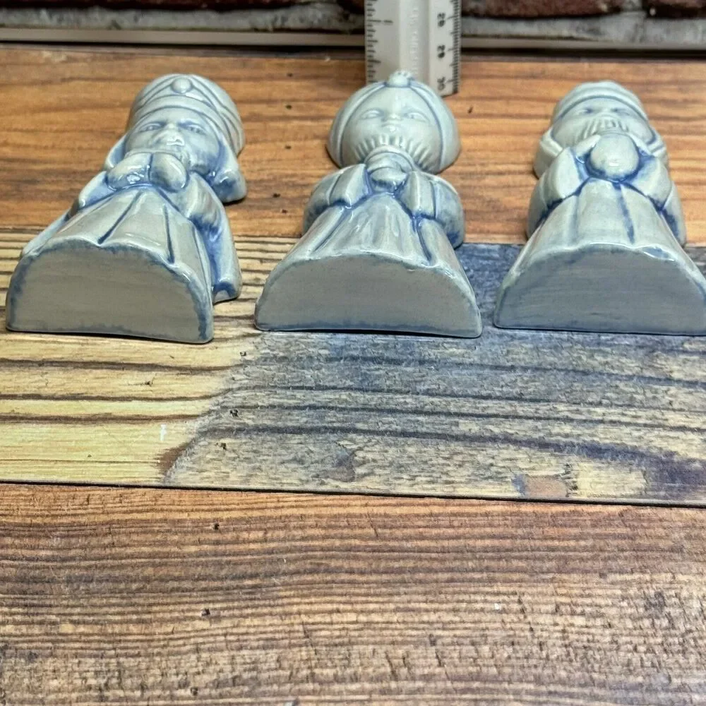 Vtg‎ 1975 White Porcelain 3 Wise Men Kings Magi Nativity Blue Hand Painted Glaze